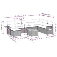 9-delige Loungeset met kussens poly rattan zwart - thumbnail