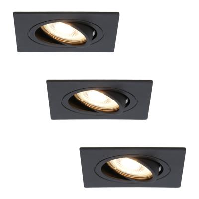 Set van 3 Mallorca LED inbouwspot - IP20 - Kantelbaar - 4 Watt 345 lumen - 2700K warm wit - GU10 - Dimbaar - Vierkant - Voor binnen - Zwart