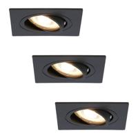 Set van 3 Mallorca LED inbouwspot - IP20 - Kantelbaar - 4 Watt 345 lumen - 2700K warm wit - GU10 - Dimbaar - Vierkant - Voor binnen - Zwart - thumbnail