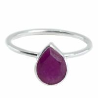 Edelsteen Ring Robijn (gekleurd) - 925 Zilver - Peervorm (Maat 17) - thumbnail