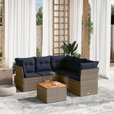 6-delige Loungeset met kussens poly rattan grijs 6-delige Loungeset met kussens poly rattan grijs