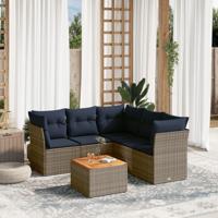 6-delige Loungeset met kussens poly rattan grijs - thumbnail