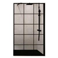 Inloopdouche Novellini Kuadra H Squares 90x200 cm Helder Glas Mat Zwart Raster - thumbnail