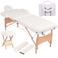 VidaXL Massagetafel- en krukset inklapbaar 2 zones 10 cm dik wit - thumbnail