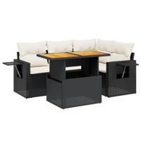 5-delige Loungeset met kussens poly rattan zwart - thumbnail