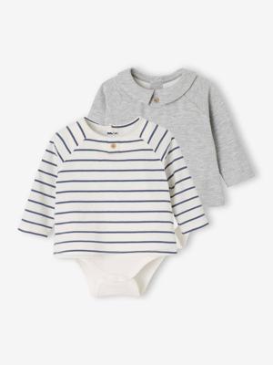 Set van 2 body's babypakje 2-in-1 gemêleerd grijs
