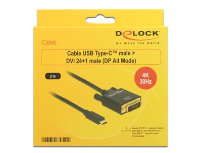 Delock 85321 Kabel USB Type-C male > DVI 24+1 male (DP Alt Mode) 4K 30 Hz 2 m zwart Delock 85321 Kabel USB Type-C male > DVI 24+1 male (DP Alt Mode) 4K 30 Hz 2 m zwart
