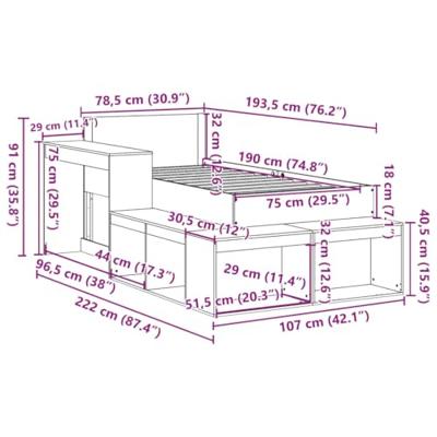 Bedframe zonder matras massief grenenhout wasbruin 75x190 cm