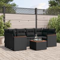 7-delige Loungeset met kussens poly rattan zwart - thumbnail