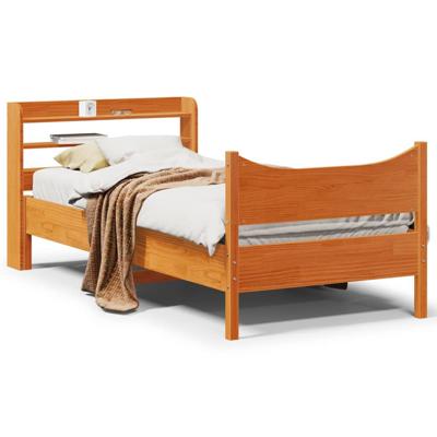 Bedframe met hoofdbord massief grenenhout wasbruin 75x190 cm
