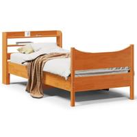 Bedframe met hoofdbord massief grenenhout wasbruin 75x190 cm - thumbnail