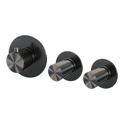 Brauer Stripe inbouwthermostaat en 2 stopkranen met in- en afbouwdelen gunmetal geborsteld PVD