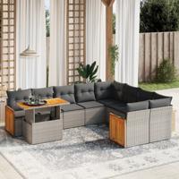 10-delige Loungeset met kussens poly rattan grijs - thumbnail