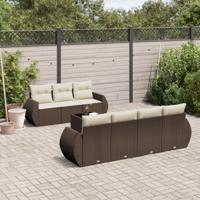 8-delige Loungeset met kussens poly rattan bruin - thumbnail