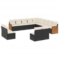 13-delige Loungeset met kussens poly rattan zwart - thumbnail