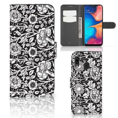 Samsung Galaxy A30 Hoesje Black Flowers Samsung Galaxy A30 Hoesje Black Flowers