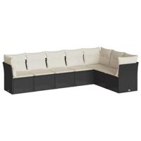 7-delige Loungeset met kussens poly rattan zwart - thumbnail