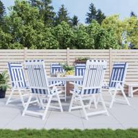 Stoelkussens 6 st hoge rug gestreept stof oxford wit en blauw - thumbnail