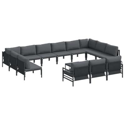 Tuinbankenset met kussen 14 pcs Zwart Staal