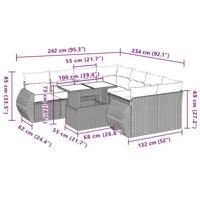 9-delige Loungeset met kussens poly rattan lichtgrijs - thumbnail