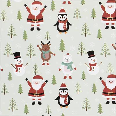 Creativ Company Inpakpapier, kerstman, sneeuwman, rendier, ijsbeer en pinguïn, b: 50 cm, 80 gr, ice blue, 100 m/ 1 rol