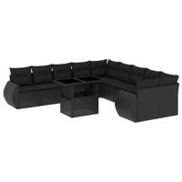 11-delige Loungeset met kussens poly rattan zwart - thumbnail