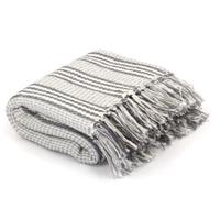 VidaXL Plaid strepen 125x150 cm katoen grijs en wit - thumbnail