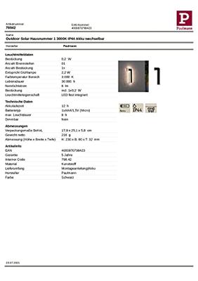 Paulmann 79842 4000870798423 Huisnummerlamp op zonne-energie Energielabel: A (A - G) 0.20 W Warmwit Zwart Paulmann 79842 4000870798423 Huisnummerlamp op zonne-energie Energielabel: A (A - G) 0.20 W Warmwit Zwart