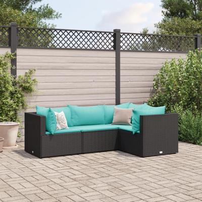 4-delige Loungeset met kussens poly rattan zwart 4-delige Loungeset met kussens poly rattan zwart