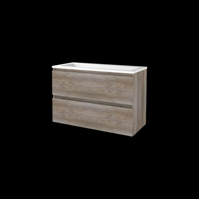 Basic-Line Start 46 Badkamermeubelset - 100 x 46 cm - Greeploos - 2 Lades - Acryl Wastafel - 1 Kraangat - Scotch Oak