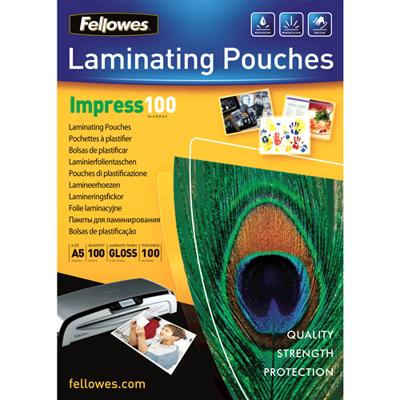 Fellowes lamineerhoes Impress100 ft A5, 200 micron (2 x 100 micron), pak van 100 stuks Fellowes lamineerhoes Impress100 ft A5, 200 micron (2 x 100 micron), pak van 100 stuks