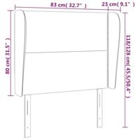 Hoofdbord met randen 83x23x118/128 cm fluweel lichtgrijs - thumbnail