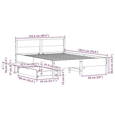 Bedframe zonder matras massief grenenhout wit 120x190 cm