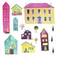 RoomMates muurstickers xl Watercolor Village vinyl 14 stuks - thumbnail