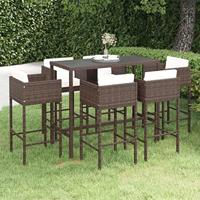 7-delige Tuinbarset met kussens poly rattan bruin - thumbnail
