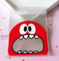 100 pc's schattige grote Teech mond Monster kunststofzak bruiloft verjaardag Cookie Candy geschenk OPP verpakkingen zakken Gift Bag Size:10x10cm(Red - thumbnail