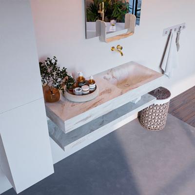 MONDIAZ ALAN-DLUX 120cm planchet Frappe. Vrijhangende wastafel CLOUD rechts zonder kraangat, kleur Frappe. MONDIAZ ALAN-DLUX 120cm planchet Frappe. Vrijhangende wastafel CLOUD rechts zonder kraangat, kleur Frappe.