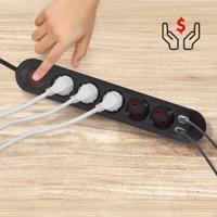 Maclean stekkerdoos, 5-polige verlengkabel + 3xUSB, 110-240V AC 50/60Hz, 2,1A max 2500W, 1,5m, zwart, MCE395 B - thumbnail