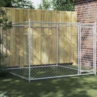VidaXL Hondenhok met deur 2x2x1,5 m gegalvaniseerd staal grijs - thumbnail