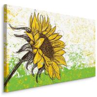 Schilderij - Getekende Zonnebloem, Print op Premium Canvas - thumbnail