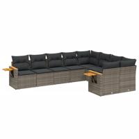10-delige Loungeset met kussens poly rattan grijs - thumbnail