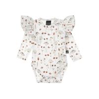 Babystyling romper met lange mouween en ruches wit/bruin - thumbnail