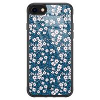 iPhone 8/7 glazen hardcase - Bloemen blauw - thumbnail