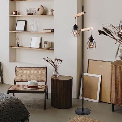 Globo Staande vloerlampMina zwart met hout - 153260S