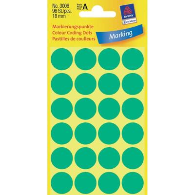 Avery Ronde etiketten diameter 18 mm, groen, 96 stuks