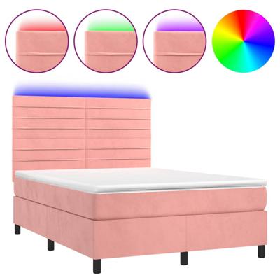Boxspring met matras en LED fluweel roze 140x200 cm