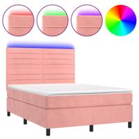 Boxspring met matras en LED fluweel roze 140x200 cm - thumbnail