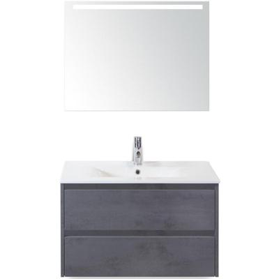 Dante Badmeubelset 80 cm - Beton Antraciet - Keramische Wastafel Wit Enjoy met Sence Spiegel