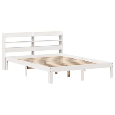 Bedframe met hoofdbord massief grenenhout wit 135x190 cm