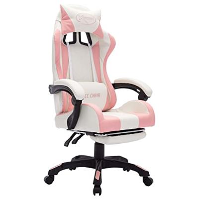 Racestoel met RGB LED-verlichting kunstleer roze en wit - thumbnail